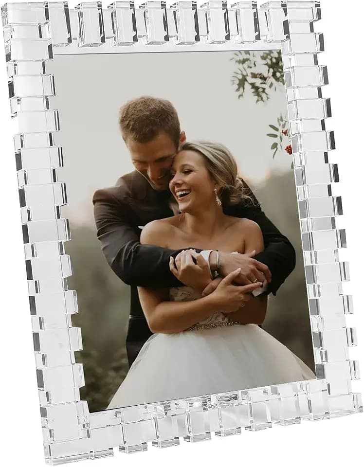 kitCom 8x10Inch Crystal Wedding Frame of Keepsake Photo Frames, Crystal Picture Frames with Sparkling Design, Tabletop Display Decor Frame(Fit 8x10 Max Photos), Clear with Gift Box