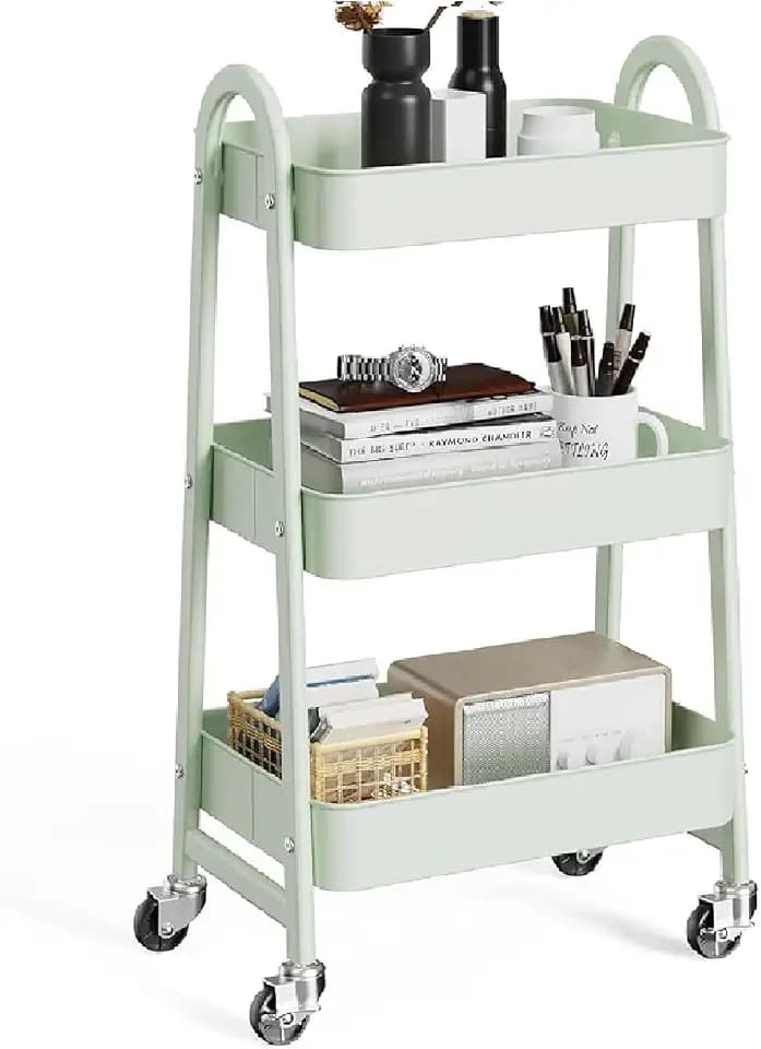 OLIXIS Metal 3 Tiers Rolling Storage Utility Cart with Lockable Wheels
