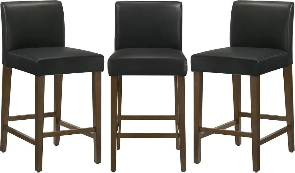 CHITA Counter Height Bar Stools Set of 3, 27" H Seat Height Upholstered Barstools, PU Leather in Black