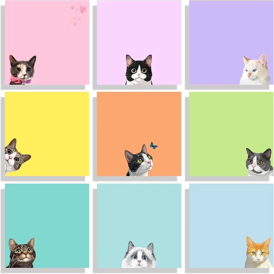 9 Pads Cute Sticky Notes Set, 3" x 3" Black Cat Self Stick Notepads, Funny Sticky Notes Set, Cat Stationery, Kawaii Adhesive Memo Pads, Cat Lover Gifts, Office Decor Desk Accessories, School Supplies