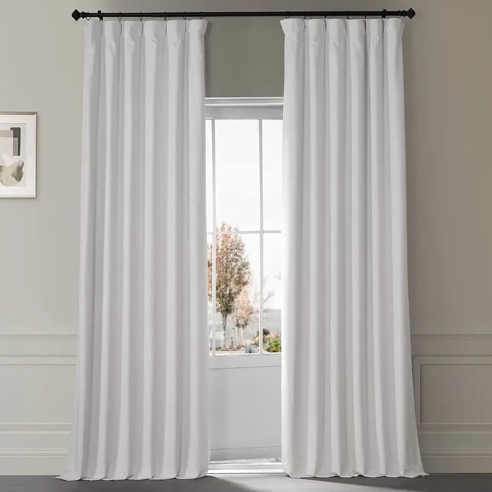 Plush Velvet Blackout Curtains for Bedroom (1Panel) 50W X 108L, Misty White