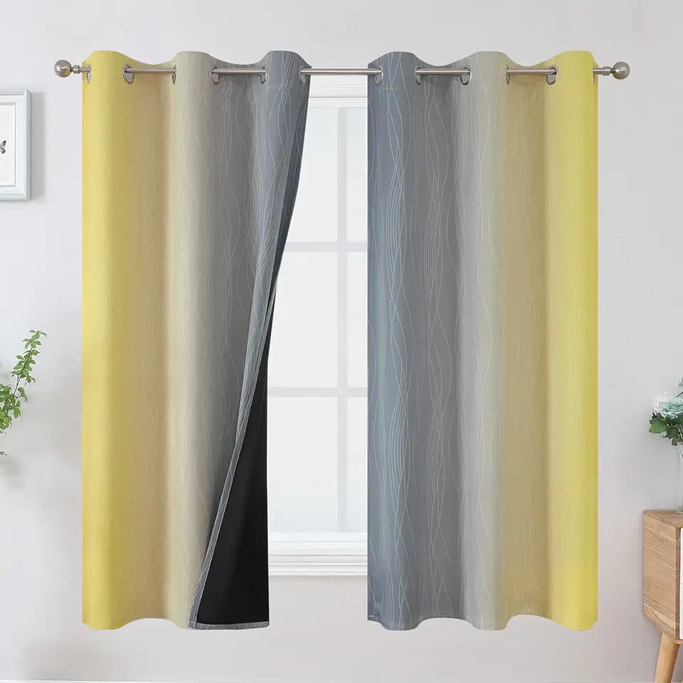 Yellow and Grey Ombre Blackout Curtains for Living Room 42Wx63L Inch Length