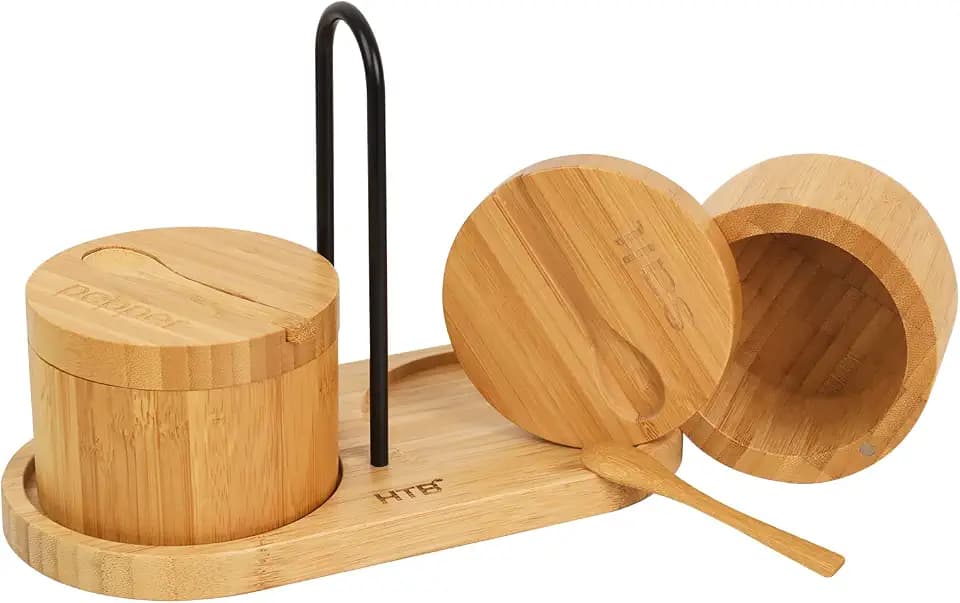 HTB Salt and Pepper Cellar Set with Spoon Lid Tray