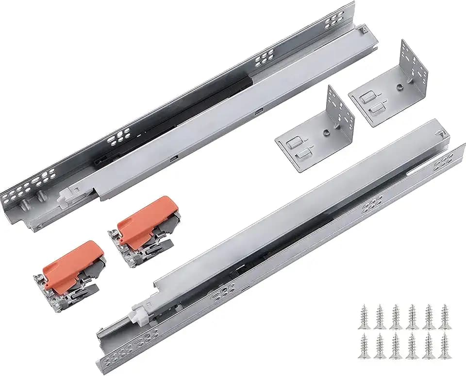 6 Pair 15 Inch Ball Bearing Full Extension Soft Close Undermount Drawer Slides, Bottom Mount Slow Self Closing Cabinet Metal Drawer Rails with Runner, Locking Device, Back Bracket and Screws