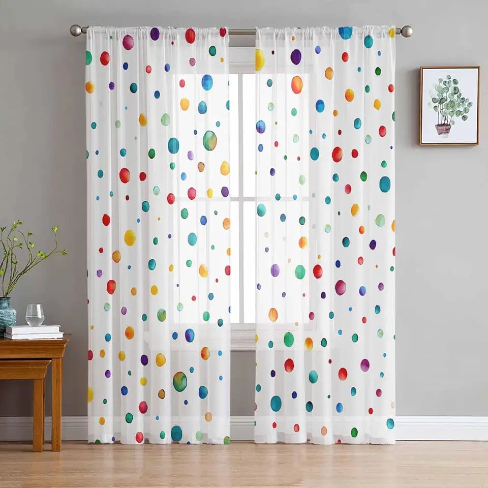 Polka Dot Sheer Curtains 84 Inches Length 2 Panels Set, Colorful Round Point Bedroom Curtain Drapes, Watercolor Abstract Art Semi Curtain Sheers for Living Room/Cafe, Rod Pocket Voile Window Treatment