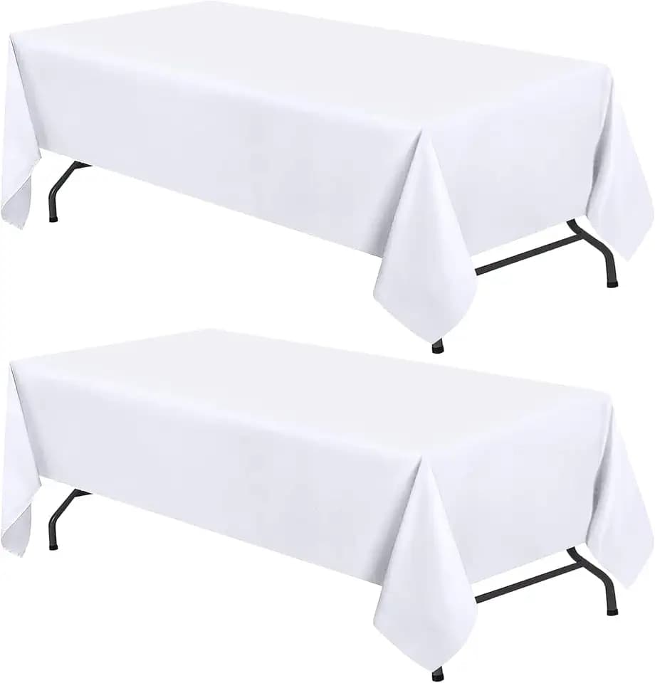 WEALUXE White Table Cloths for 6 Foot Rectangle Tables, 2-Pack, 60x102 inches, Water, Stain and Wrinkle Resistant, 200 GSM Washable Poly Fabric Tablecloths Rectangular, Elegant and Durable