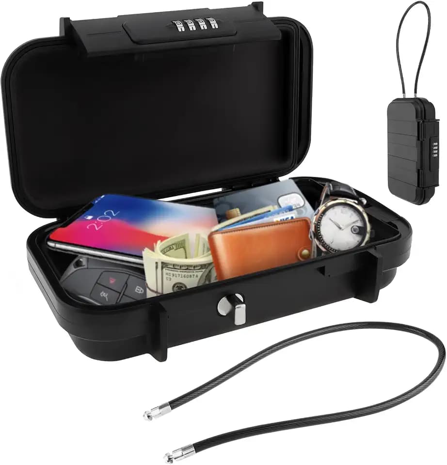 Portable Travel Safe Lock Box Waterproof with 4 Digit Combination Lock