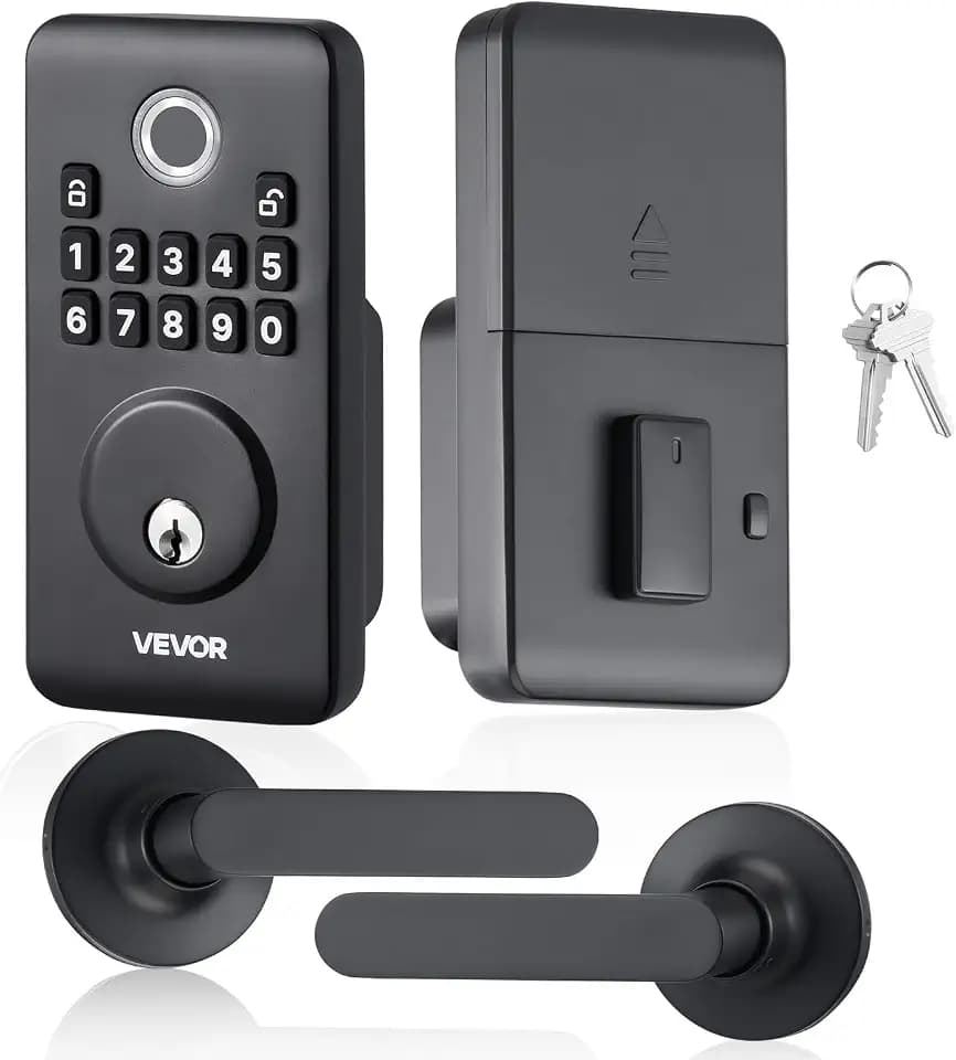 VEVOR Fingerprint Door Lock Set, Electronic Biometric Deadbolt Keyless Entry Door Lock with Handle, Pioneering Easy-Grip Design, Auto Locking, One-Time Code, Anti-Peeking Password, Matte Black