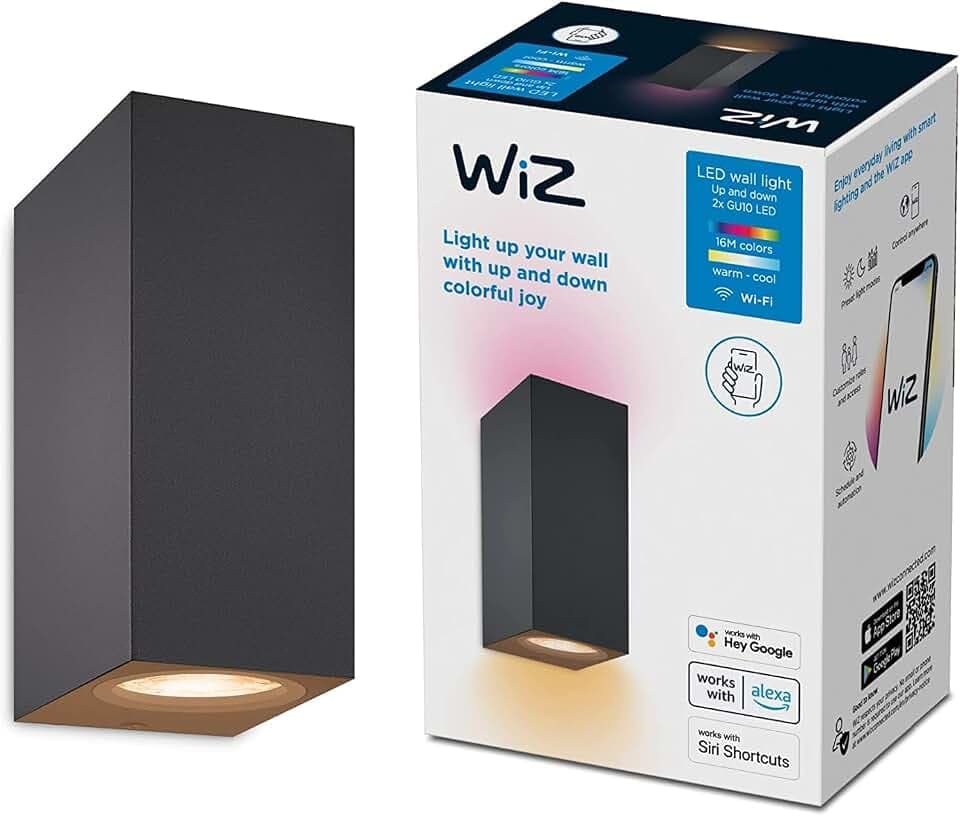WiZ Up&Down Wandleuchte Tunable White & Color, dimmbar, 16 Mio. Farben, smarte Steuerung per App/Stimme über WLAN, schwarz