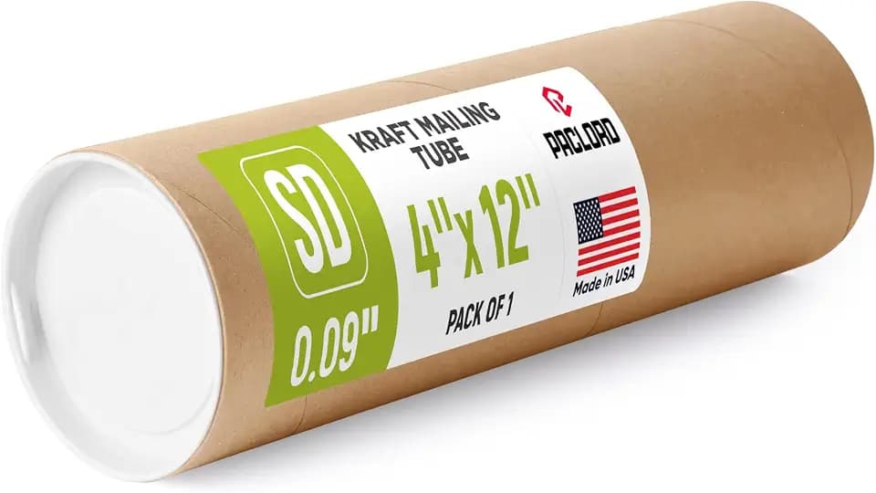 4" x 12" Made in USA Kraft Paper Mailing Tube, 1 Tube, 2 Caps