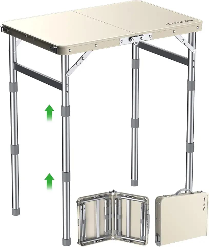 GARLLEN Folding Camping Table with Waterproof Tabletop, 3 Height Max 27.5"