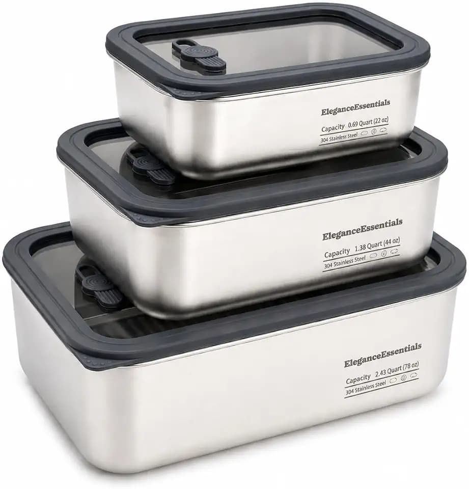 Stainless Steel Food Storage Containers with Lids, 3 Pack (22oz+44oz+78oz), Airtight Leakproof 304 Metal Meal Prep Container, Bento Lunch Box, Freezer & Dishwasher Safe