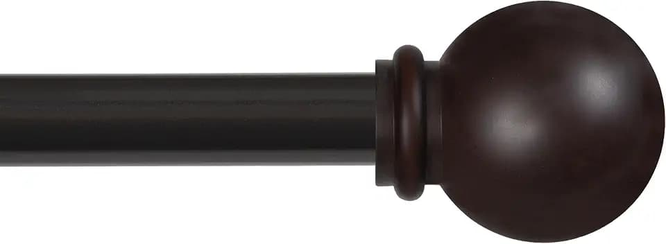 Kenney – Chelsea Curtain Rod, Durable 5/8" Steel Rod with Decorative Ball Ends, Adjustable 48–86" for Light to Medium Weight Curtains, Weathered Brown