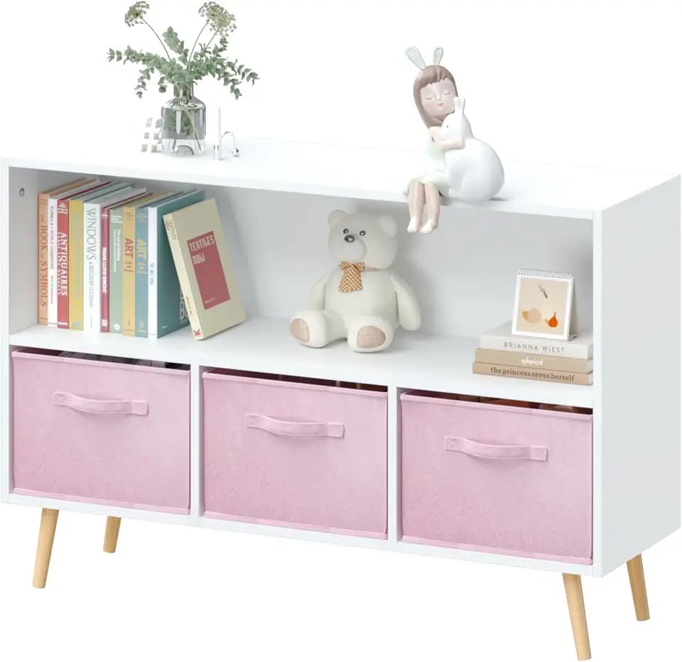 Kids Bookcase, Multi Shelf Toy Storage Organizer White+Pink
