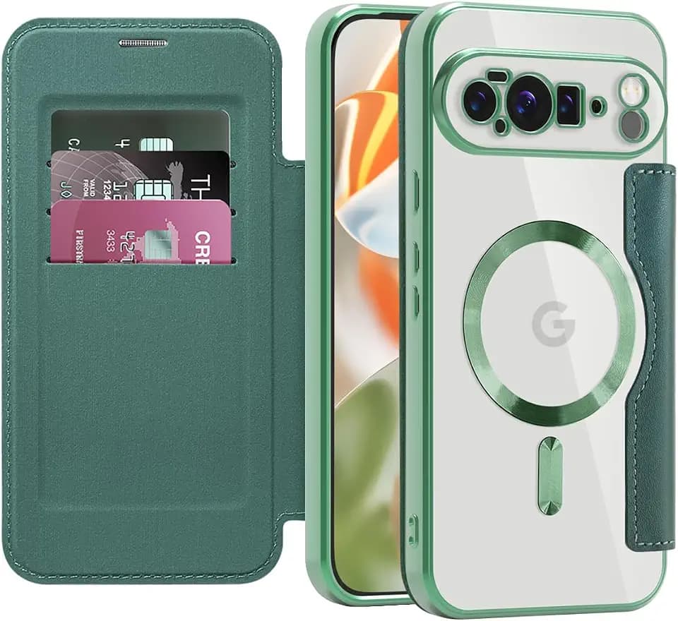 LEMAXELERS Magnetic Flip Wallet Case for Google Pixel 10 Pro XL, Green WD