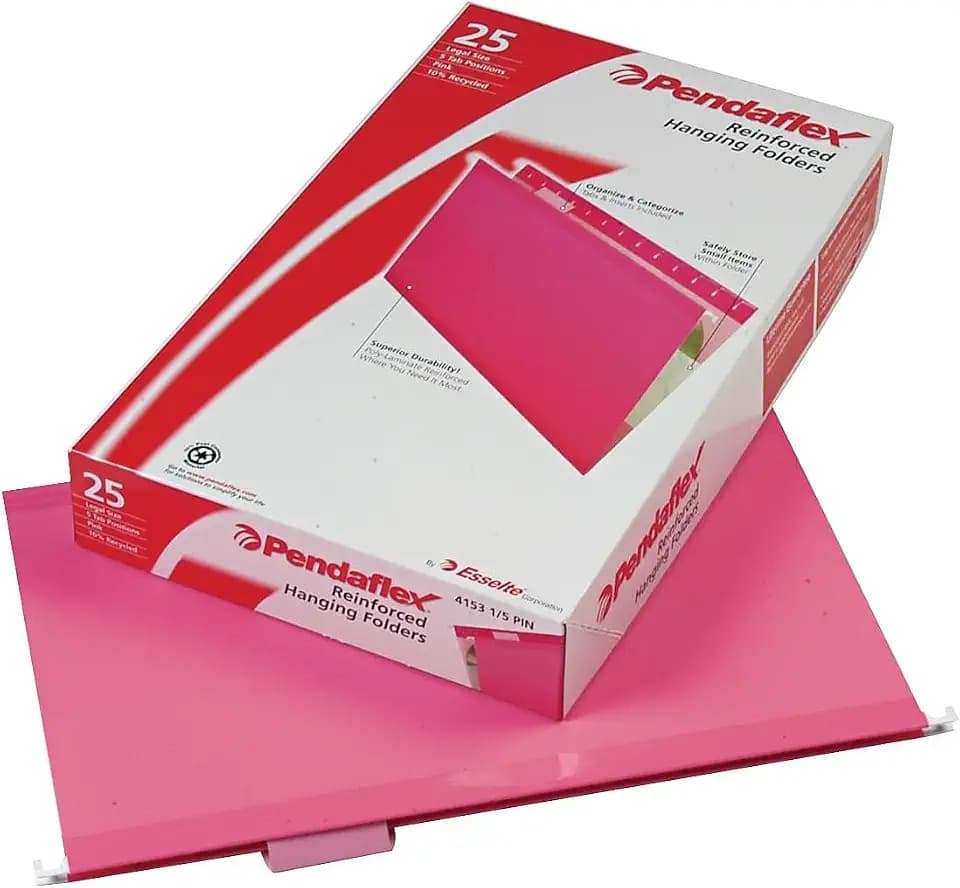 Pendaflex 04153 1/5 PIN Reinforced Hanging Folders, Legal Size, Pink, 1/5 Cut, 25/BX (4153)