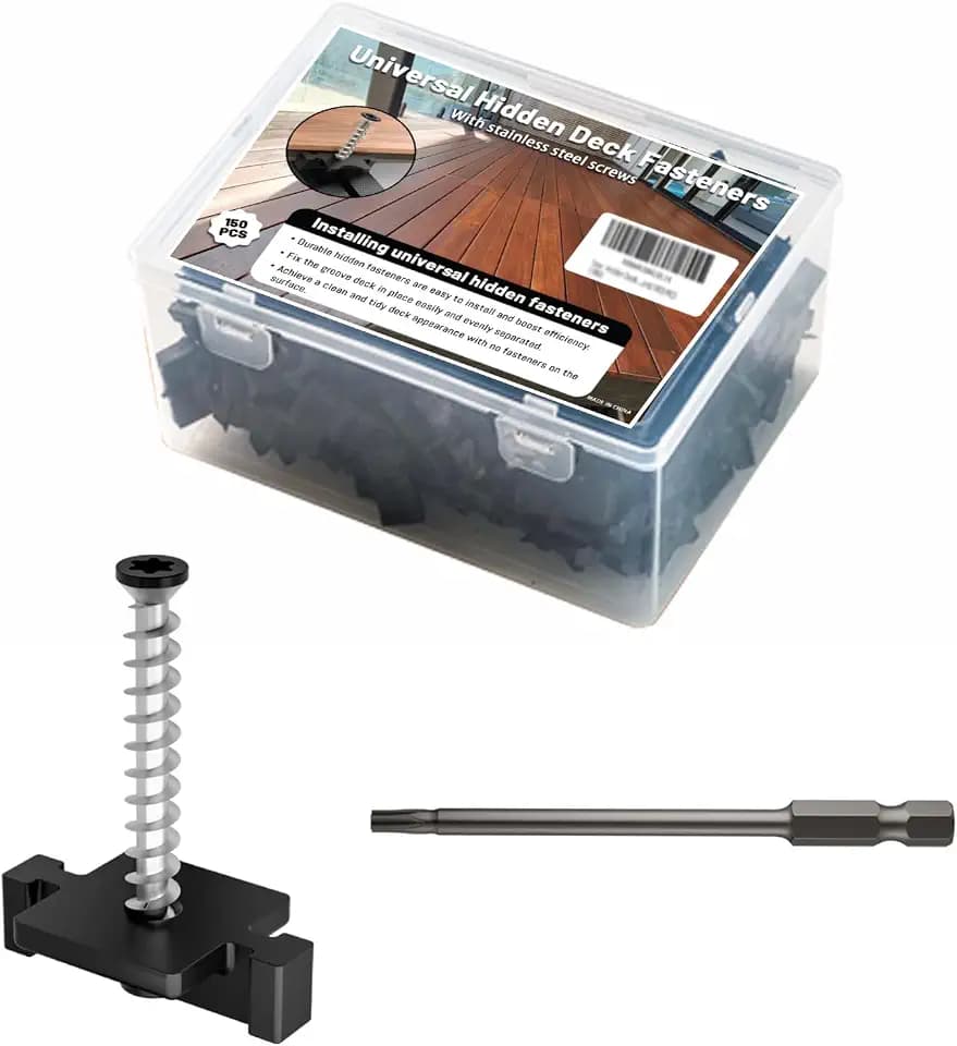 Hidden Deck Fasteners 150 PCS with Stainless Steel Screws - Composite Decking Clips for 80 Sq.Ft, Universal Hidden Fasteners Kit for Grooved Deck Boards, Complete DIY Set