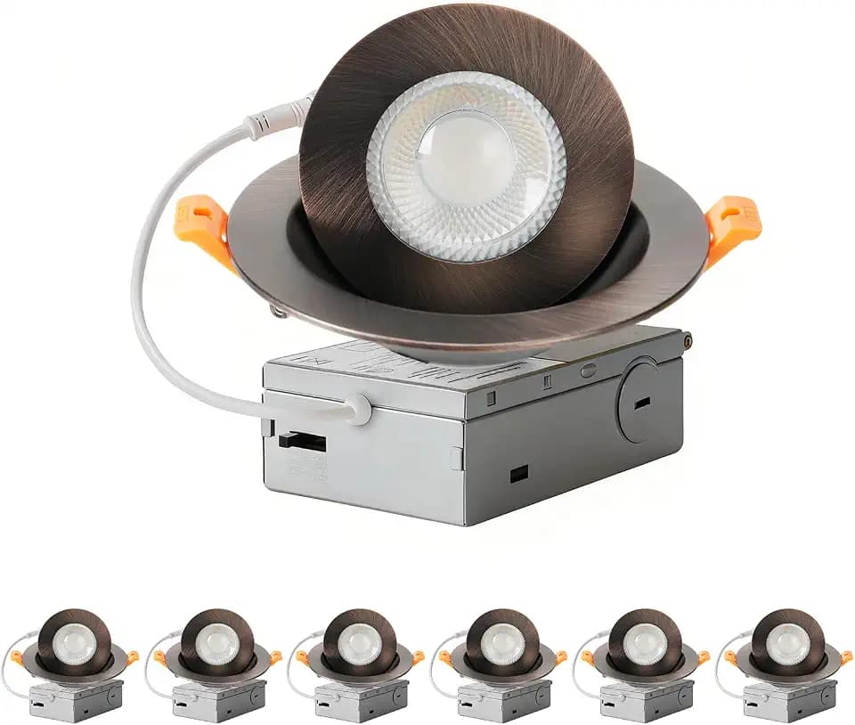 ZYC Gimbal LED Recessed Lighting - 4 Inch 5CCT 9W 360° Rotation Adjustable Eyeball Light,LED Swivel Spotlight,Directional Sloped Ceiling Light,Dimmable Canless Wafer Downlight Pack of 6 Bronze.
