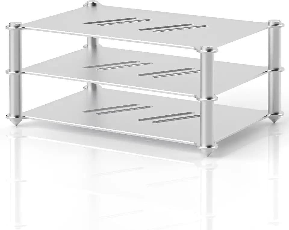 Douk Audio Mehrstufiges Verstärker-Rack: Stabiles Audio Geräterack für Heimkino, HiFi- und AV-Komponenten Audio-Ständer Rega, Belüfteter Lautsprecherständer für Studio- und Audiogeräte (Aluminium)