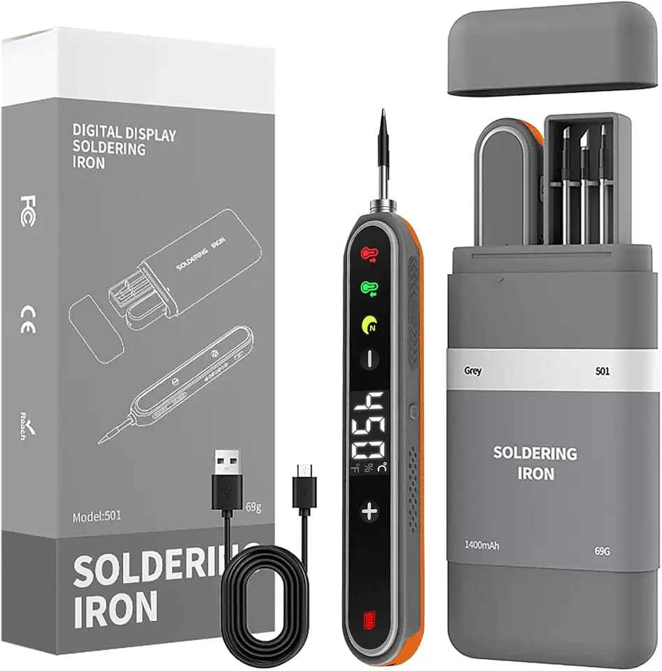 Diymore Cordless Soldering Iron Kit,Soldering Iron 3S Fast Heating 356-842℉,Auto Sleep,3 Precision Soldering Tips USB Digital Display Smart Soldering Iron Type C interface with Stand