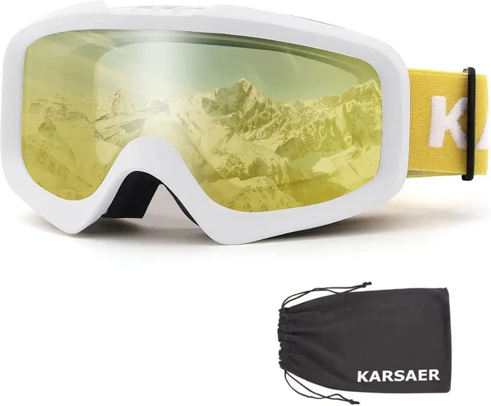 Karsaer Ski Goggles Anti-Fog Snow Goggles OTG UV Protection Snowboard Goggles Bendable Dual-Lenses for Men Women Youth