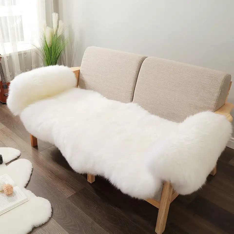 IRIWOOL Premium Genuine Fur Sheepskin Rug Real Australia Sheepskin Natural Luxury Fluffy Lambskin Fur Area Rug Seat Covers for Kids Bedroom Sofa Chair Cover (Creamy White, Double Pelt/2ft x 6ft)
