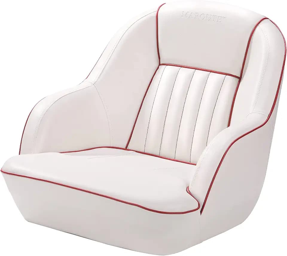 Garvee Pontoon Boat Captain Chair, Captain Bucket Boat Seats, Thickened Sponge Padding and Ergonomic Backrest, Wide Bucket Seats for Fishing, Jon Boats, Sightseeing, Speedboat, White-Red