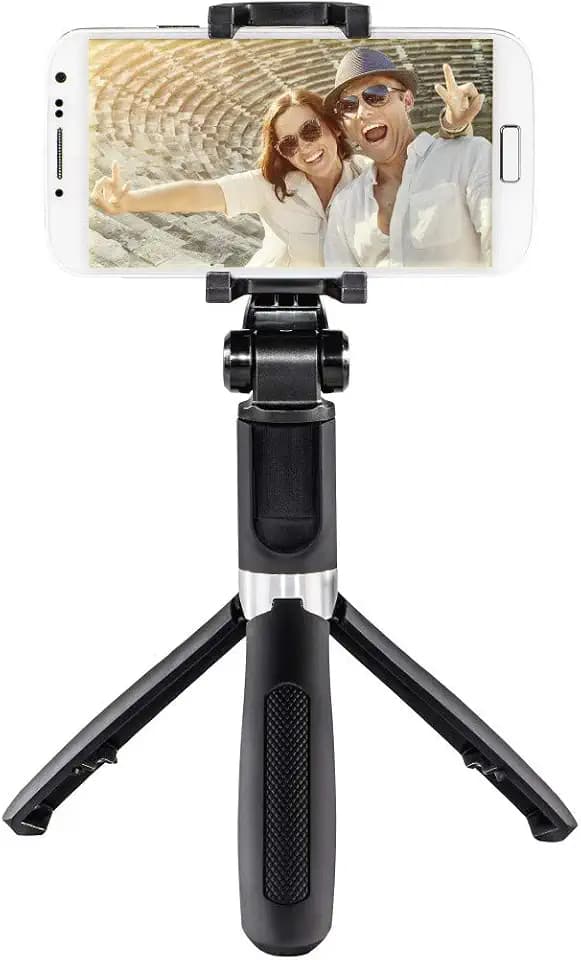 Hama Selfiestick mit Bluetooth Auslöser und Handy Halter (Selfie Stick mit erweiterbarer Teleskopstange bis 57 cm, kompakte Selfie Stange mit Stativ, auch als Tischstativ und Reisestativ) schwarz
