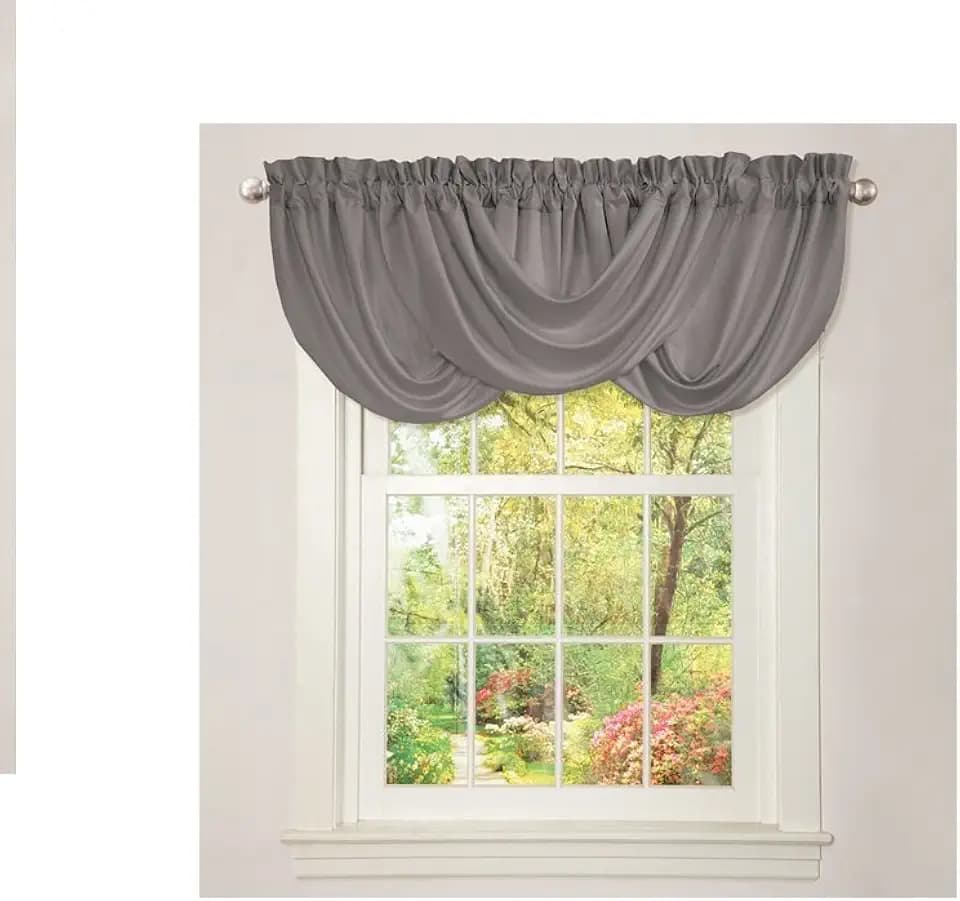 Lush Decor Lucia Elegant Waterfall Valance for Living Room Kitchen, and Bedroom, Soft Polyester Window Curtain, Single -Gray (42"W x 18"L)