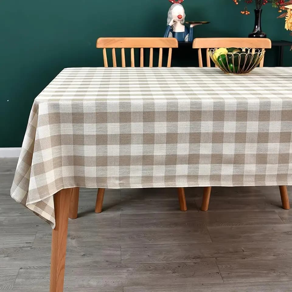 Gingham Table Cloth for Square Tables Beige Checkered Plaid Tablecloth Heavy Duty Cotton Blend Washable & Wrinkle Table Cover for Outdoor Kitchen Dining Picnic Camping (60x60 Inch)