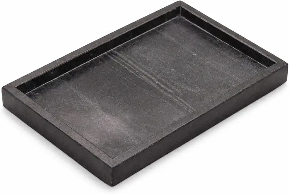 Natural Marble Tray, Black, 12" x 8", Rectangular