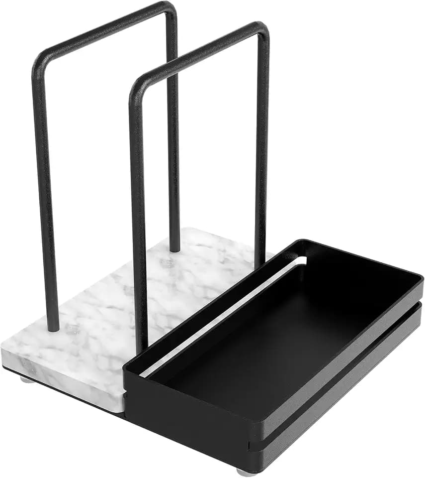 STWWO Marble Napkin Holder with Salt and Pepper Shakers Caddy, Black