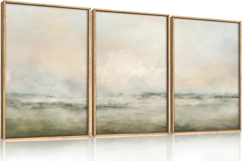 Aryroi Abstract Beige Green Landscape Framed Canvas Wall Art Set- 24"x36"x3