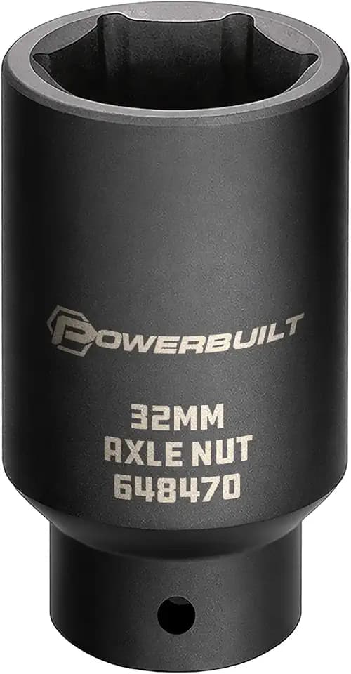 Powerbuilt 1/2-inch Drive Axle Nut Socket, 32mm 6 Point Extra Deep, Remove Front Wheel Drive Axle Shaft Nuts, Pin Hole - 648470
