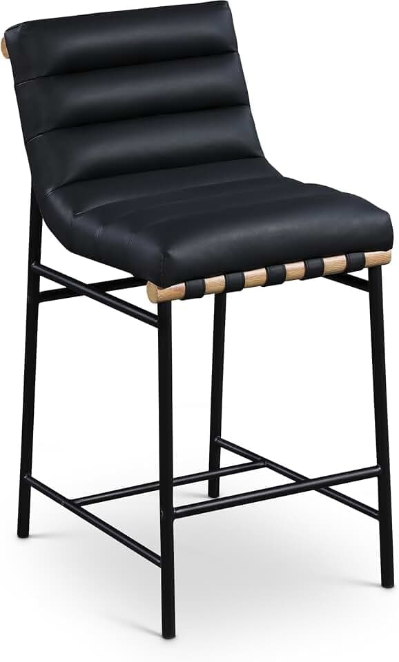 Meridian Furniture 857Black-C Burke Collection Modern | Contemporary Vegan Leather Upholstered Counter Stool, Black, 18" W x 24" D x 37.5" H