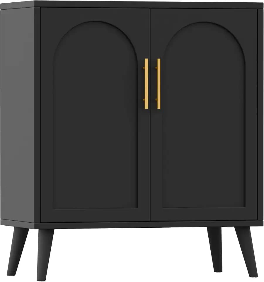 Keehusux 15.7" D Black Storage Cabinet with 2 Doors & Adjustable Shelf