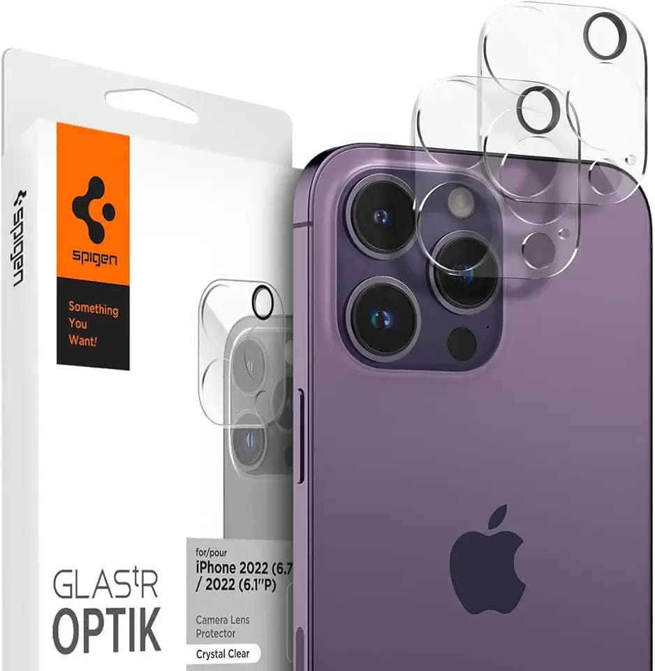 Spigen Glas.tR Optik Kameraschutz kompatibel mit iPhone 14 Pro, iPhone 14 Pro Max, 2 Stück, Kristallklar, Hüllenfreundlich, Anti-Kratzer, 9H Härte Folie