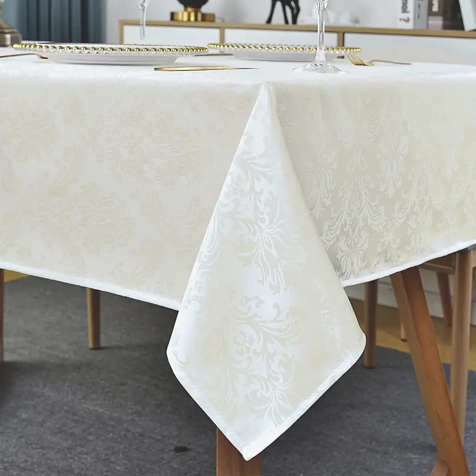 SASTYBALE Ivory Jacquard Damask Rectangle Tablecloth, 60 x 102 Inch