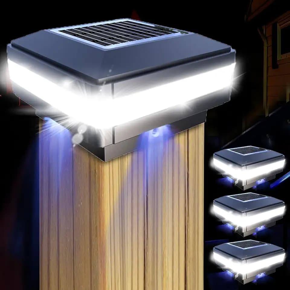 4 Stück Solar Pfostenkappen Licht, Solarlampe Außen Zaunpfosten Lampe