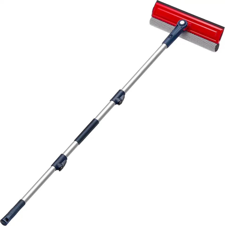 DSV Standard Professional Window Squeegee | 2-in-1 Window Cleaner Sponge and 10" Soft Rubber Strip with Extension Pole 50 Inch & 127 cm | Adjustable to Clean from Multiple Angles