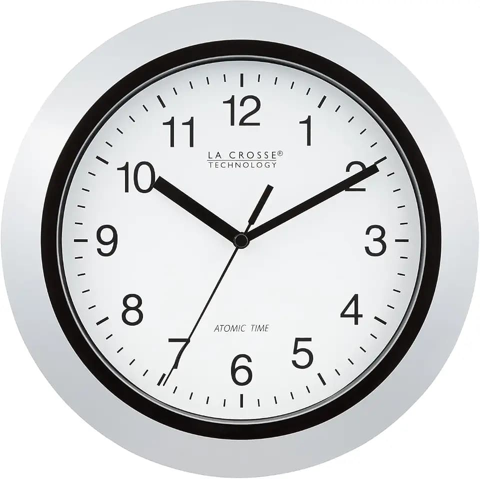 La Crosse Technology WT-3102S Atomic Analog Wall Clock, 10", Silver