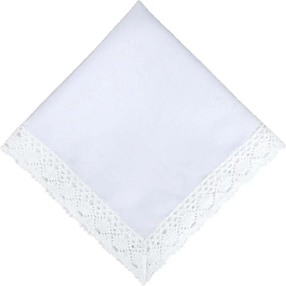 EHouseHome Waterproof Faux Linen Napkins with Lace Trim, Set of 12, 17 x 17