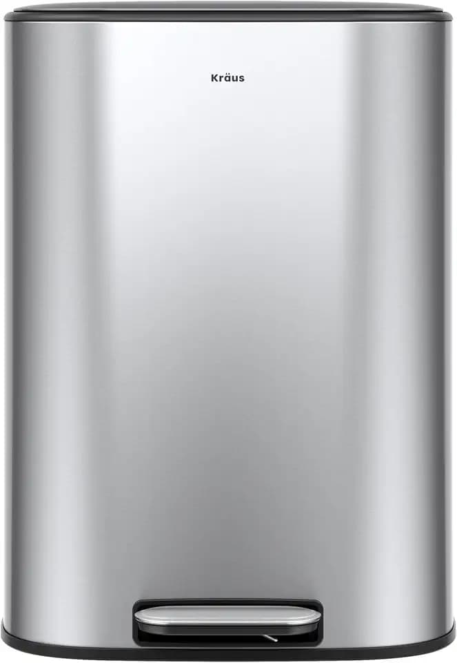 Kraus WasteGuard 13.2 Gallon / 50 Liter Step Pedal Kitchen Trash Can in Spot-Free Stainless Steel with Removable Inner Bucket and Soft Close Lid, KTCP-100SFS