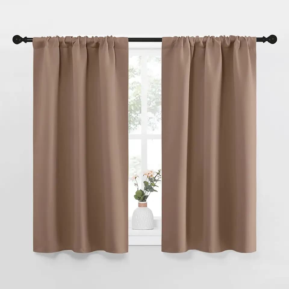 NICETOWN RV Blackout Curtains for Camper Windows, Window Treatment Thermal Insulated Rod Pocket Small Blackout Draperies/Drapes for Bedroom/Kitchen (Cappuccino, Set of 2, 29" Wide by 40" Long)