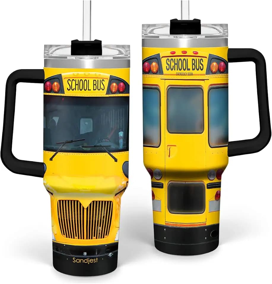 SANDJEST School Bus Driver Gift, 40oz Stainless Steel Insulated Coffee Tumbler With Lid & Straw, Travel Mug Appreciation Gift for Men Women Christmas Birthday Back To School