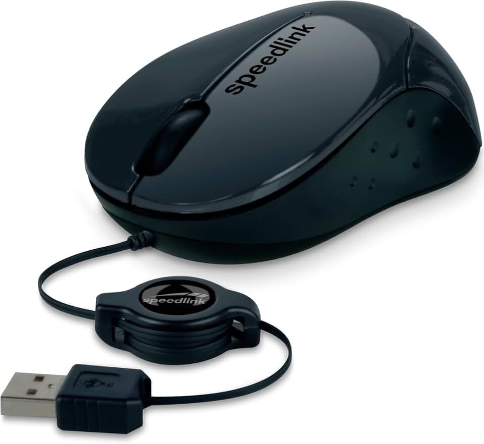 Speedlink BEENIE Mobile Mouse silent - kleine, kompakte Maus kabelgebunden USB, einstellbare Kabellänge mit Kabeleinzug, leiser Klick, schwarz