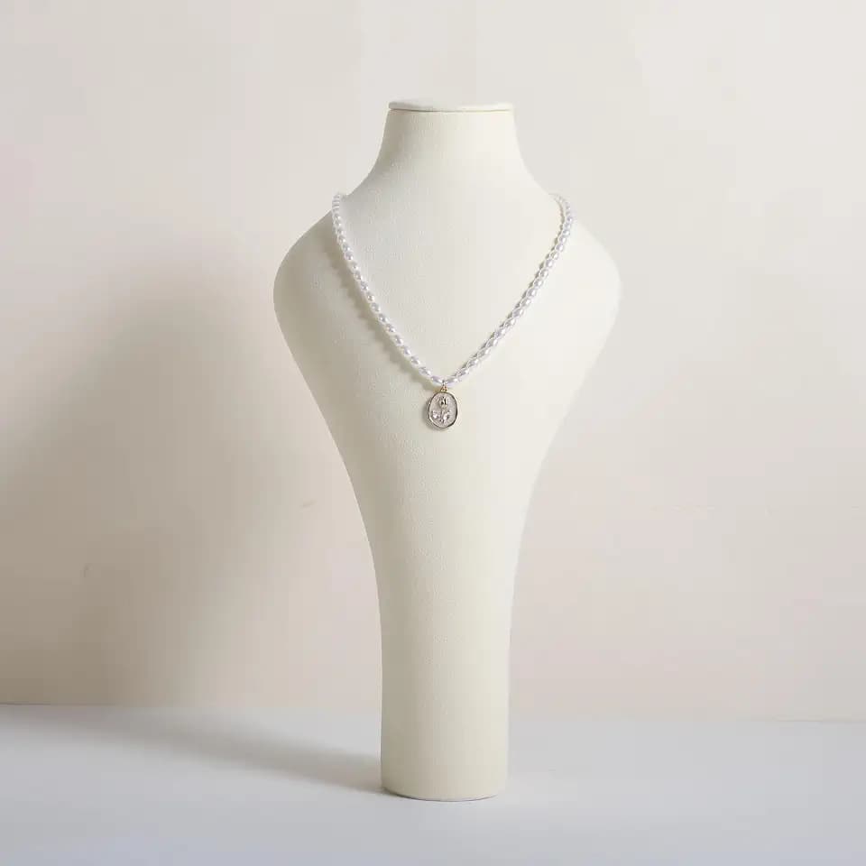 Beige necklace hanger jewelry organizer, Velvet jewelry display stand necklace holder, jewelry mannequin bust for boutique store【Beige-Medium height 11.8 inch】