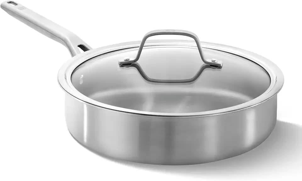 Calphalon Brushed 3-Ply Stainless Steel Cookware Set w/Turbo Heat Tech 3Qt Sauté Pan with Lid, Induction, Oven Safe 450F, Brushed Stainless Silver