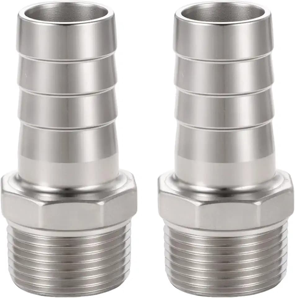 304 Stainless Steel Hose Barb Fitting,1 "Hose barb x 1" NPT male, for connecting 1-inch bore air/water/oil hose, etc., 2 packs…