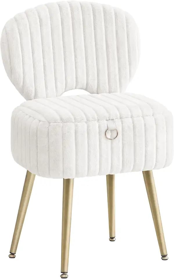 SONGMICS Vanity Chair, Makeup Stool with Folding Backrest